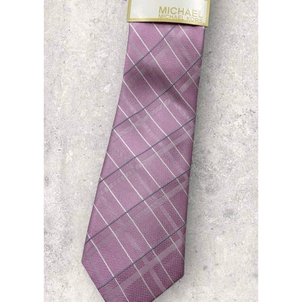 NEW MICHAEL KORS Silk Tie Pink Tartan W:3.2" - Picture 6 of 6